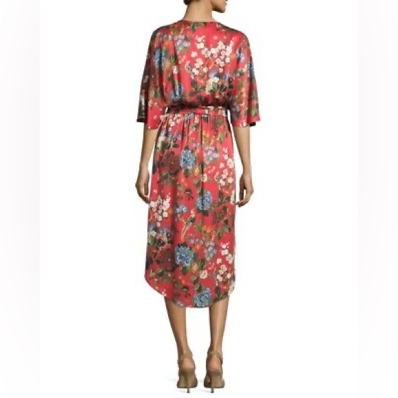 Alice + Olivia Clarine Silk Red Dress Floral Wrap Size 6 - Picture 7 of 13